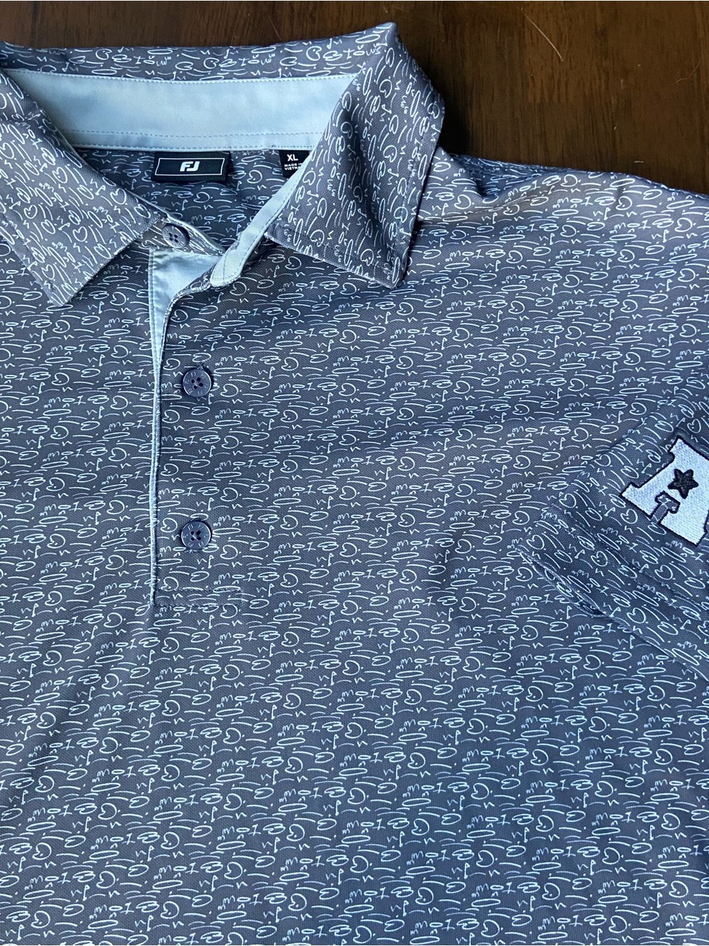 FootJoy Golf Course Doodle Polo Shirt Mens XL Grey Gravel Stretch Pique ProDry